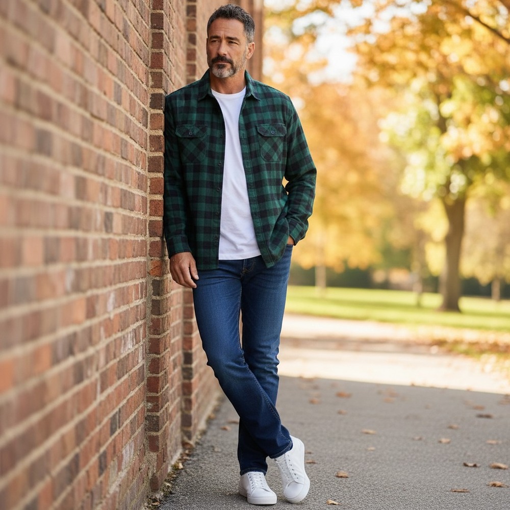 George Men's NEW - Long Sleeve Super Soft Flannel Shirt Large Green/Black Plaid